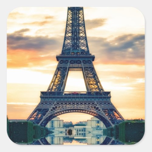 Eiffel Tower Paris Evening European Travel Square Sticker