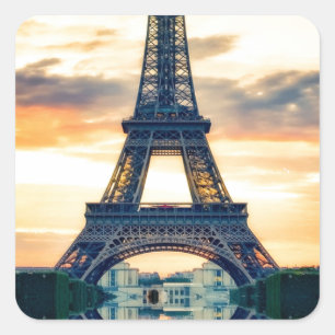 Eiffel Tower Paris Evening European Travel Square Sticker