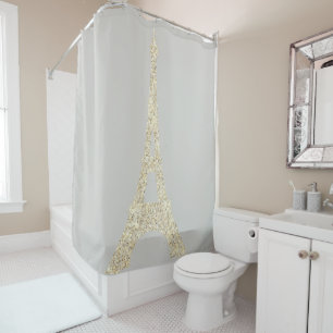 Eiffel Tower Paris Faux Glam Gold Gray Pastel Past Shower Curtain
