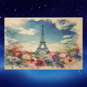 Eiffel Tower Paris Floral Watercolor Wood Wall Art