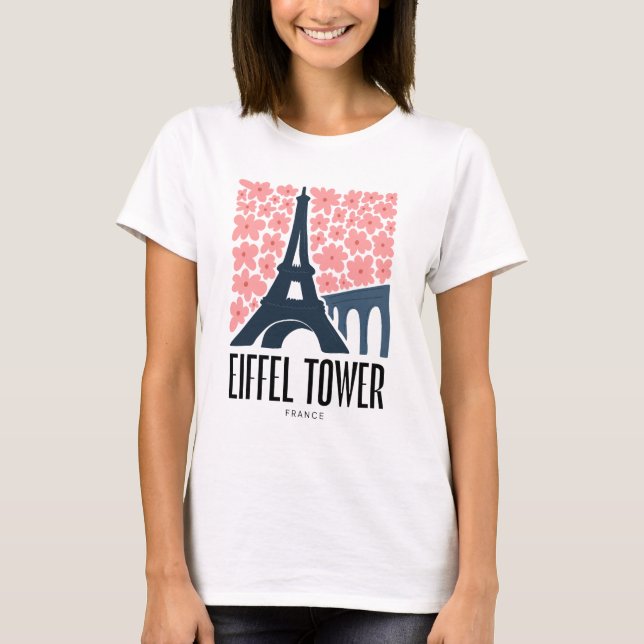 Eiffel Tower Paris France abstract travel floral T-Shirt (Front)
