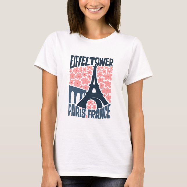 Eiffel Tower Paris France abstract travel floral T-Shirt (Front)