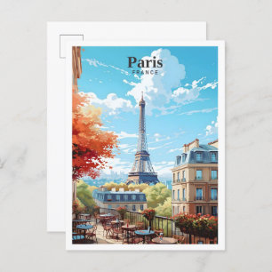 Eiffel Tower Paris France Art Vintage Travel Postcard
