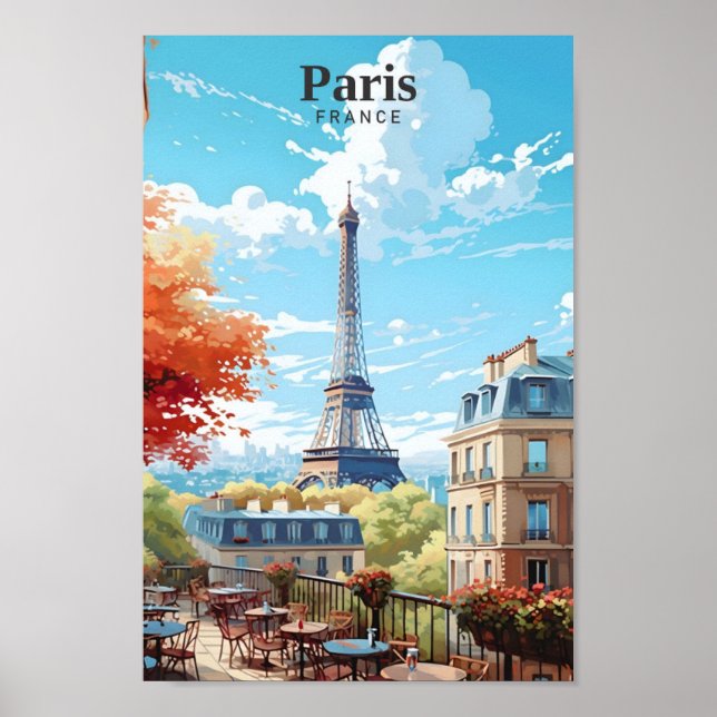 Eiffel Tower Paris France Art Vintage Travel  Poster (Front)