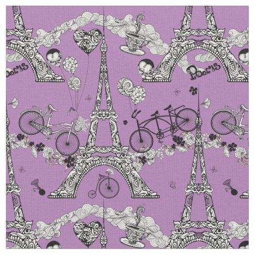 Eiffel Tower Paris France  Bicycles Pattern Fabric