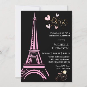Eiffel Tower Paris France Birthday Invitations