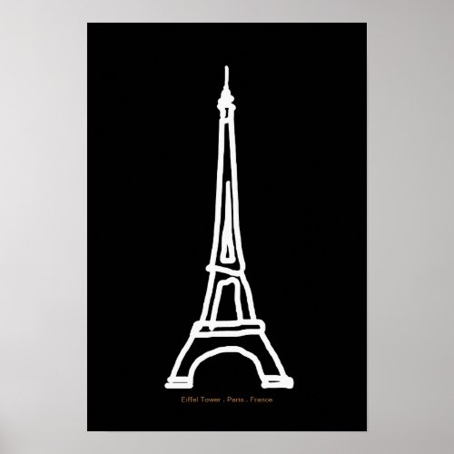 Eiffel tower ParisFrance black white Poster