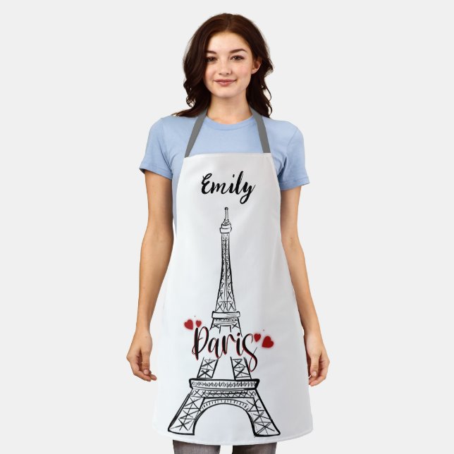 Eiffel Tower, Paris France Custom Name Apron (Worn)