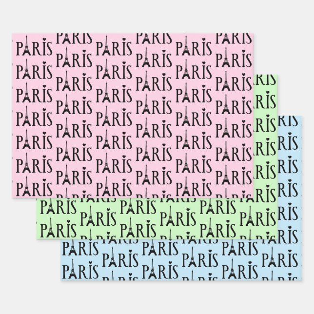 Eiffel Tower Paris France Design Wrapping Paper Sheets (Set)