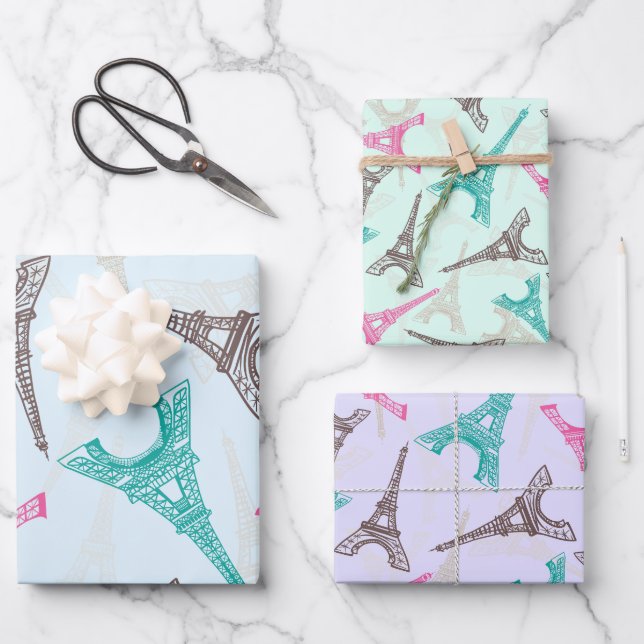 Eiffel Tower Paris France Design Wrapping Paper Sheets (Front)