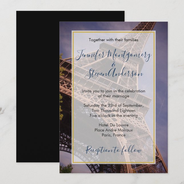 Eiffel Tower Paris France Destination Wedding Invitation (Front/Back)