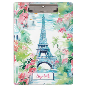 Eiffel Tower Paris France Floral Clipboard