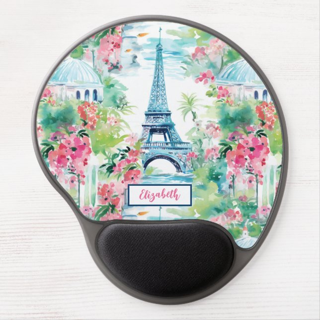 Eiffel Tower Paris France Floral Gel Mouse Pad (Front)