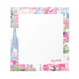 Eiffel Tower Paris France Floral Notepad