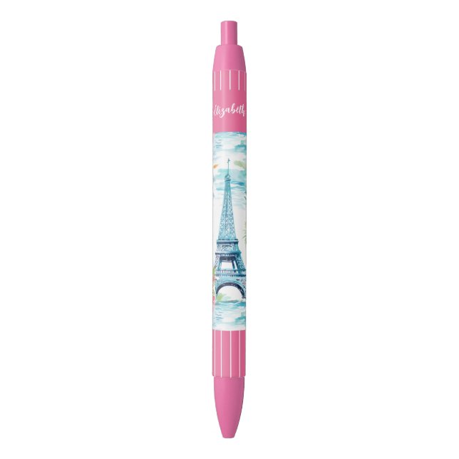 Eiffel Tower Paris France Floral Pen (Front Vertical)