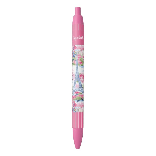 Eiffel Tower Paris France Floral Pen (Front Vertical)