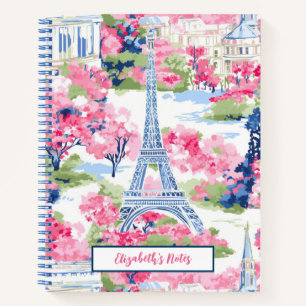 Eiffel Tower Paris France Floral School Notebook
