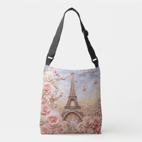 Eiffel Tower Paris France French Pink Floral Crossbody Bag