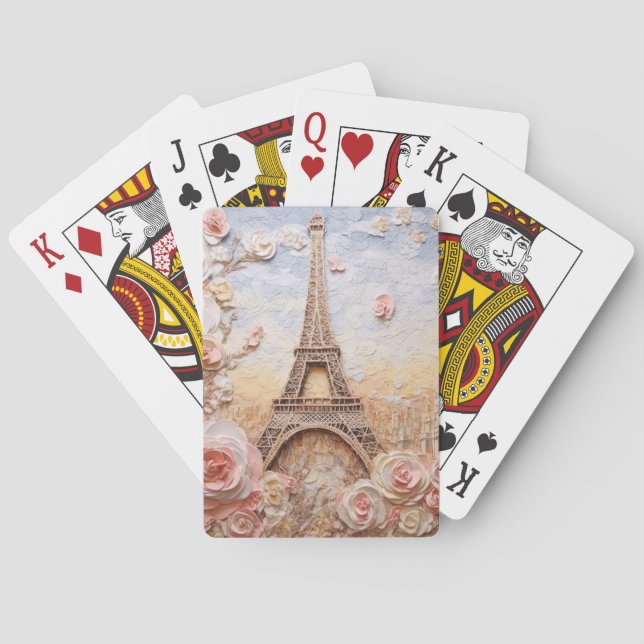 Eiffel Tower Paris France French Pink Floral Poker Cards (Back)