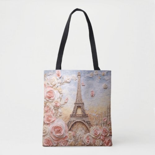 Eiffel Tower Paris France French Pink Floral Tote Bag
