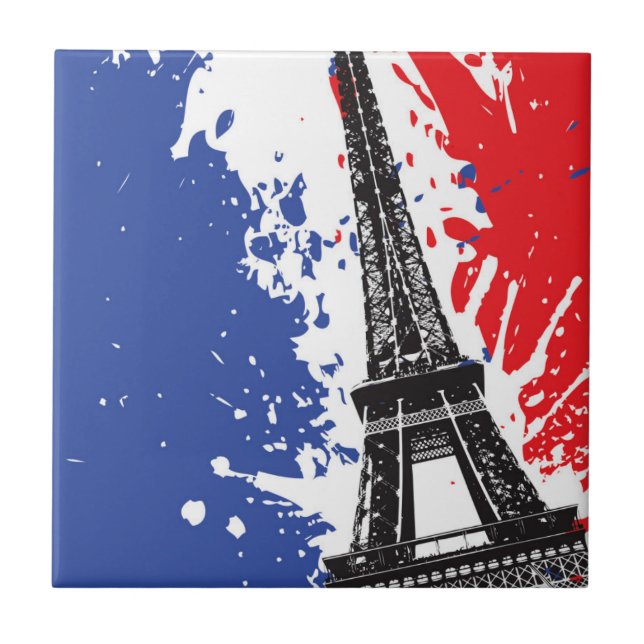 Eiffel Tower | Paris, France | Grunge Flag Ceramic Tile (Front)