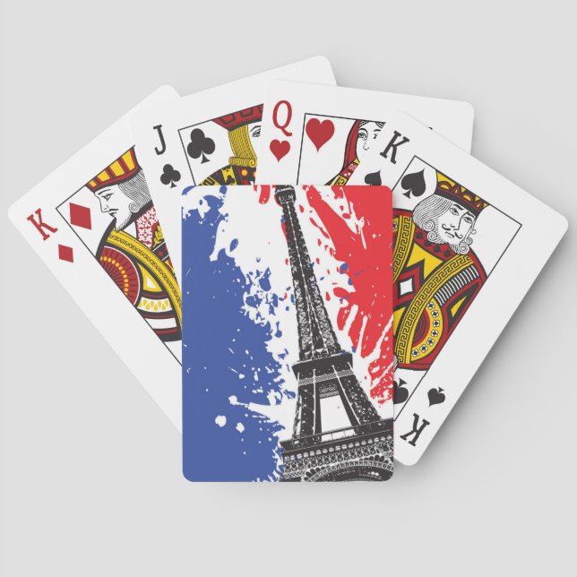 Eiffel Tower | Paris, France | Grunge Flag Poker Cards (Back)