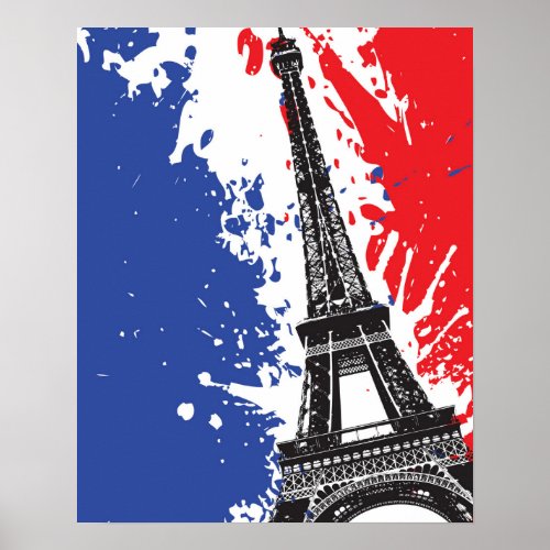 Eiffel Tower  Paris France  Grunge Flag Poster