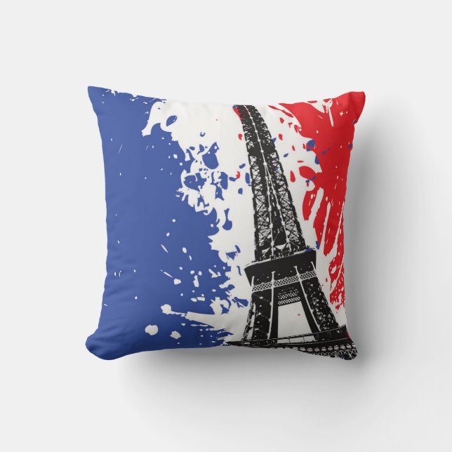 Eiffel Tower | Paris, France | Grunge Flag Throw Pillow (Front)
