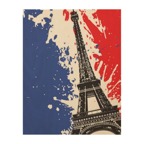 Eiffel Tower  Paris France  Grunge Flag Wood Wall Art