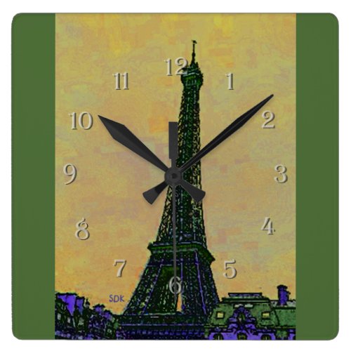 Eiffel Tower Paris France Landmark as Artistic Square Wall Clocks