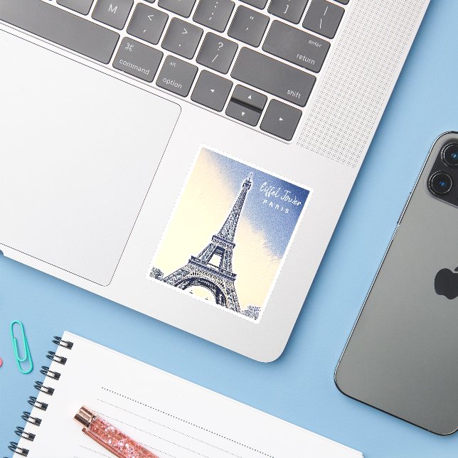 Eiffel Tower Paris France Landmark Sticker (Laptop w/ iPhone)