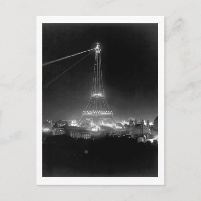 Eiffel Tower, Paris, France, Night view, Vintage Postcard (Front)