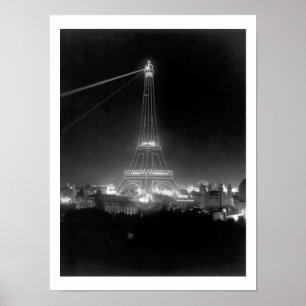 Eiffel Tower, Paris, France, Night view, Vintage Poster