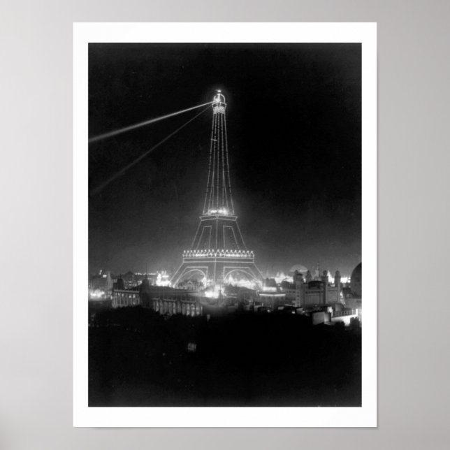 Eiffel Tower, Paris, France, Night view, Vintage Poster (Front)