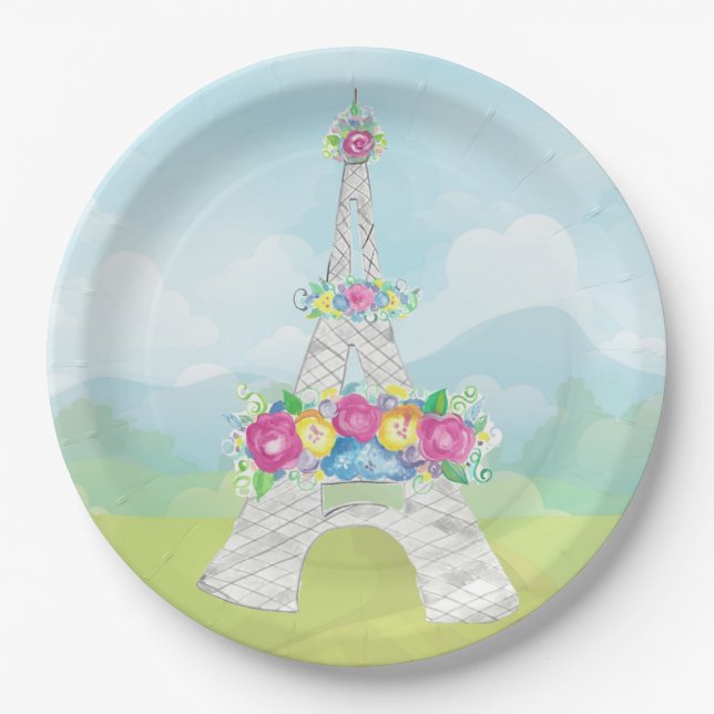 Eiffel Tower, Paris, France, Party Theme Paper Plates (Front)