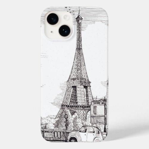 Eiffel Tower Paris France Pen Ink Illustration Case_Mate iPhone 14 Case