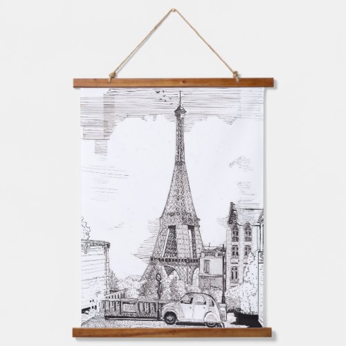 Eiffel Tower Paris France Pen Ink Illustration Hanging Tapestry