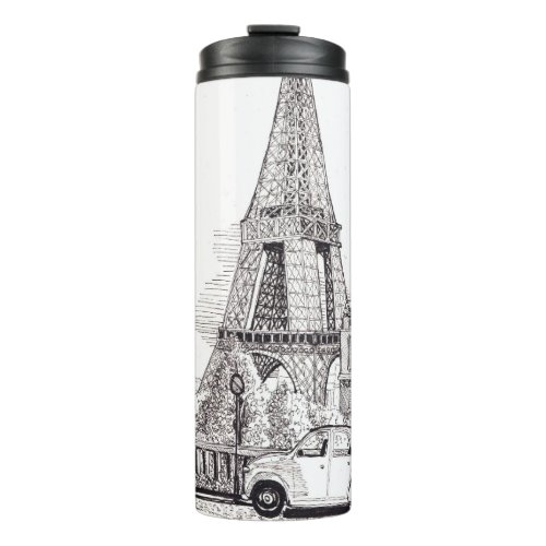 Eiffel Tower Paris France Pen Ink Illustration Thermal Tumbler