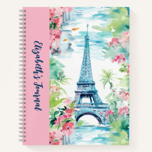 Eiffel Tower Paris France Pink Floral Journal