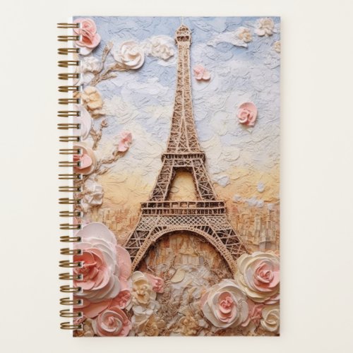 Eiffel Tower Paris France Pink Floral Notebook