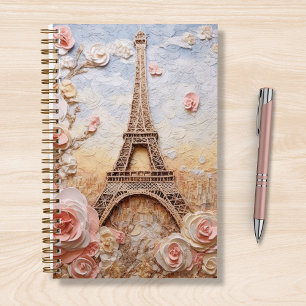 Eiffel Tower Paris France Pink Floral Notebook