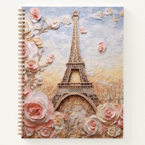 Eiffel Tower Paris France Pink Floral Notebook