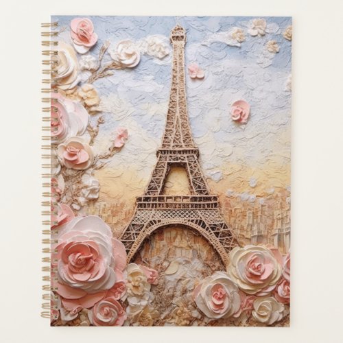 Eiffel Tower Paris France Pink Floral Planner