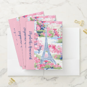 Eiffel Tower Paris France Pink Homework Pocket Folder