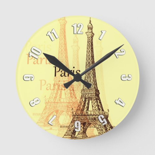 Eiffel Tower Paris France Round Clock