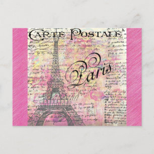 Eiffel Tower Paris France Vintage Pink Postcard