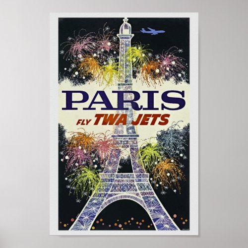 Eiffel Tower Paris France Vintage Travel Poster
