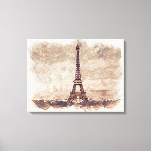 Eiffel Tower Paris France Watercolor Painting Canvas Print