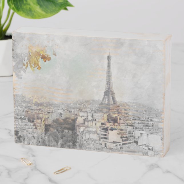 Eiffel Tower Paris France Wooden Box Sign  (In Situ Horizontal)