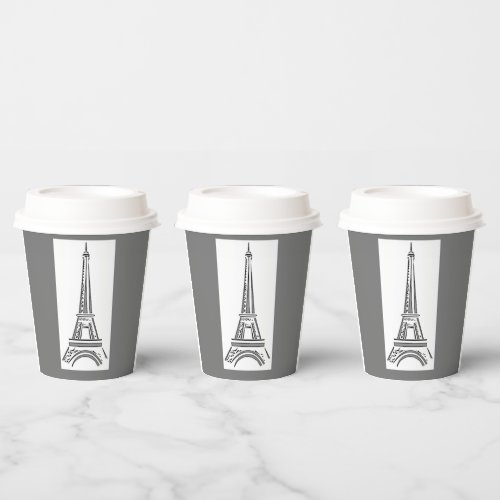 Eiffel Tower Paris French  Paper Cups